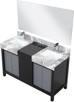 Lexora Zilara 55 Inch Bathroom Vanity Complete Set In Black And Grey, With Faucet