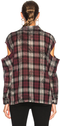 Enza Costa Boxy Top in Checkered & Plaid,Gray,Red.