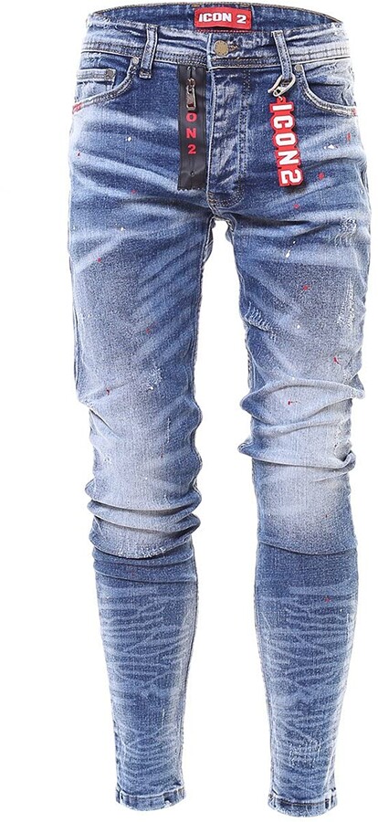 Blz Jeans Jean bleu delave ICON Rouge coupe slim skinny pour homme - FR40  US32 - Bleu - ShopStyle