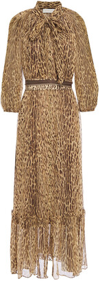 Zimmermann Espionage Pussy-bow Leopard-print Silk-crepon Maxi Dress