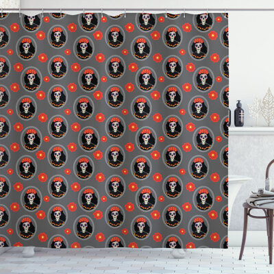 Dakota Fields Sugar Skull Shower Curtain Katrina Portraits Grey and Multicolor