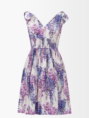 Dolce & Gabbana - Tie-shoulder Floral-print Cotton-poplin Dress - Purple Multi