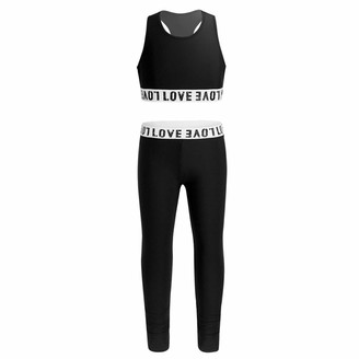 Freebily Girls 2Pcs Gym Yoga Bra Sports Crop Tops with Full Length Leggings Sets Tracksuit Athletic Fitness Workout Dancewear Sportswear 