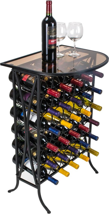 Sorbus Wine Rack Stand Bordeaux Chateau Style with Glass Table - Holds 30 Bottles