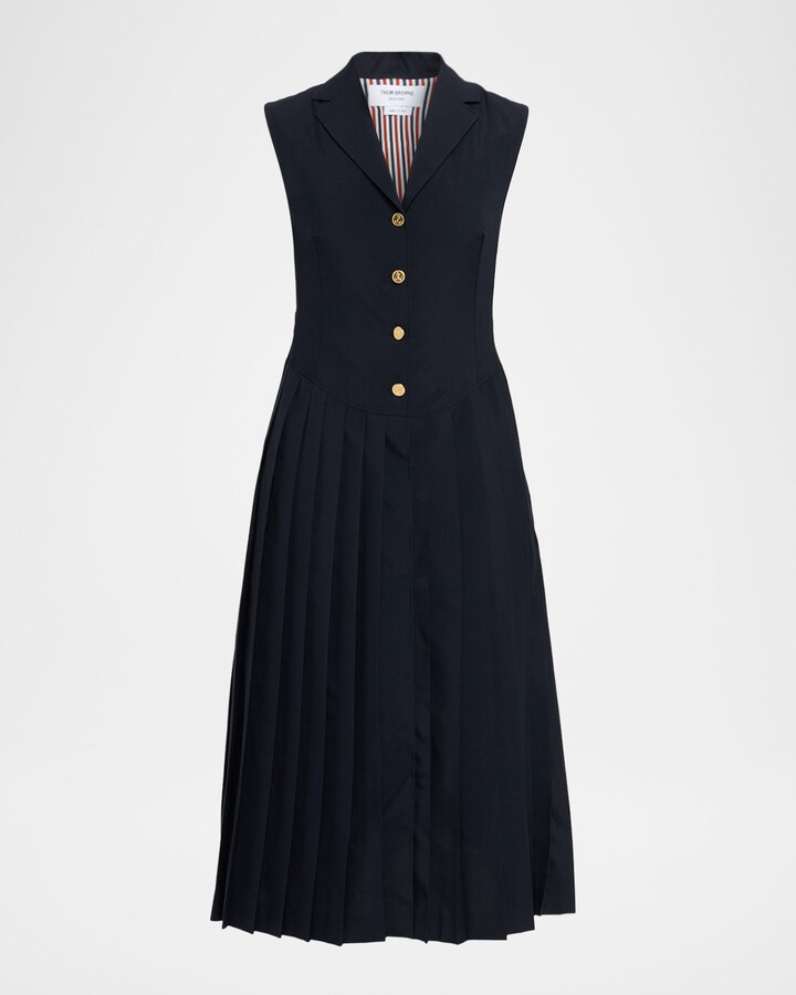 Thom Browne Pleated Button-Front Midi Dress