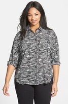 Thumbnail for your product : Sejour Piped Print Crepe Blouse (Plus Size)