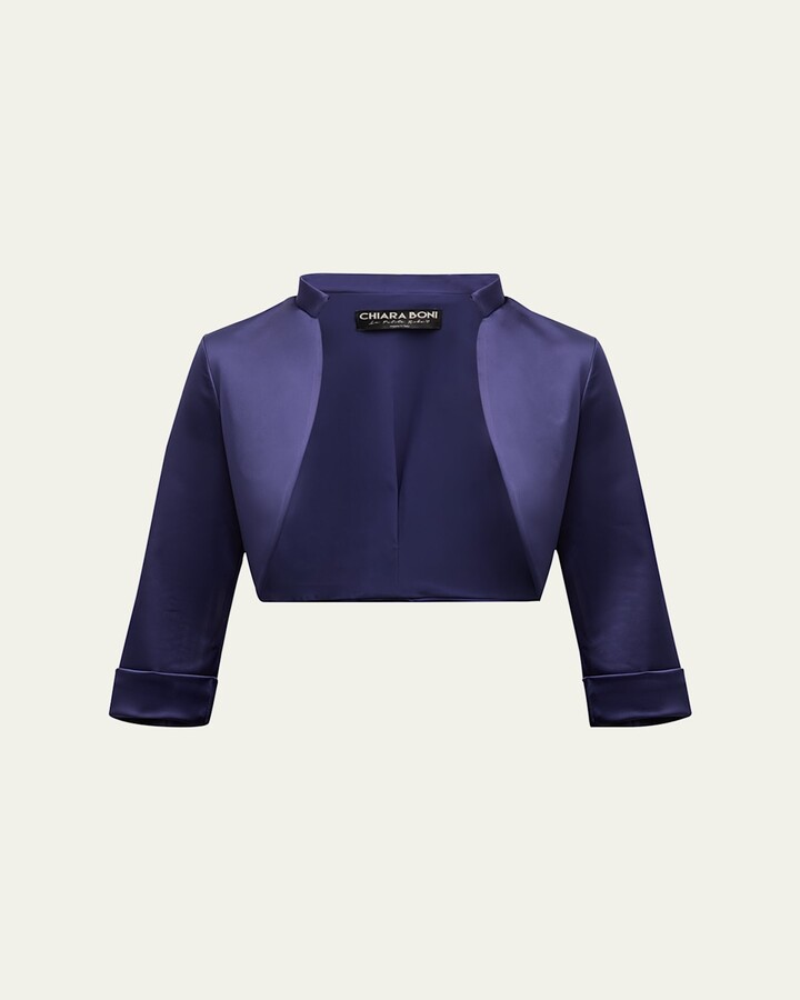 Chiara Boni La Petite Robe 3/4-Sleeve Satin Bolero Shrug