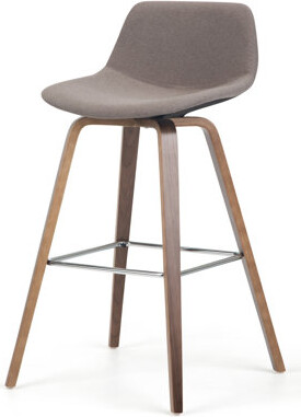 Simpli Home Randolph Upholstered Bentwood Mid-Century Modern Bar & Counter Stool with Chrome Footrest