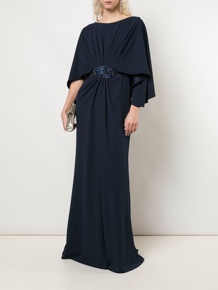 Tadashi Shoji Embellished-Waist Pleated Gown