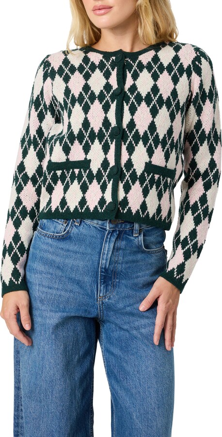 Lush Argyle Knit Cardigan