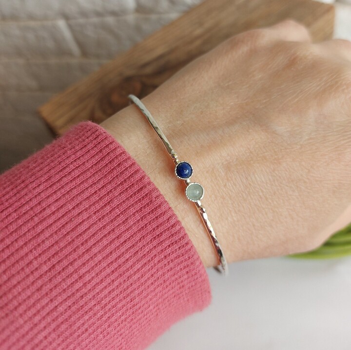 Etsy Personalized Sterling Silver Bangle Bracelet Aquamarine & Lapis Lazuli Birthstone Jewelry