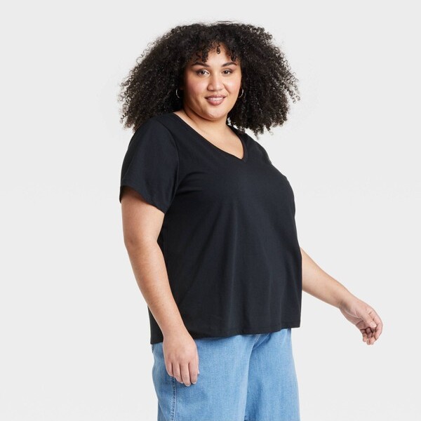 Ava & Viv Women'sShortSleeveV-NeckT-Shirt-Ava&Viv™Black2X