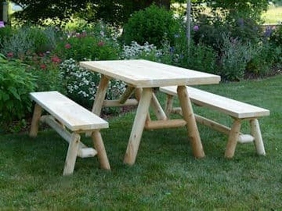 Etsy Picnic Table Made Of White Cedar With Seperate Benches Included