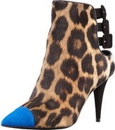 Thumbnail for your product : Giuseppe Zanotti Calf Hair Cap-Toe 3-Strap Bootie, Leopard/Blue