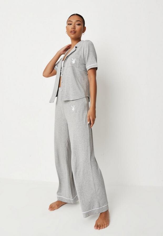 Missguided Playboy X Gray Logo Piping Pajama Set ShopStyle