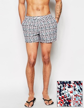ASOS Swim Shorts In Short Length With Textured print - Blue
