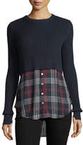 Thumbnail for your product : Veronica Beard Garret Mixed-Media Rib-Knit Plaid Tunic
