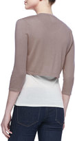 Thumbnail for your product : Neiman Marcus 3/4-Sleeve Silk-Cashmere Shrug, Taupe