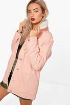 Thumbnail for your product : boohoo Long Lined Borg Collar Denim Jacket