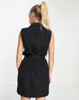 Thumbnail for your product : In The Style x Billie Faiers sleeveless tuxedo dress with belt in black