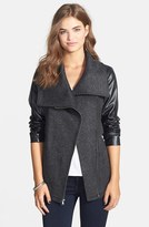 Thumbnail for your product : CELEBRITY PINK Asymmetrical Front Mixed Media Jacket (Juniors)