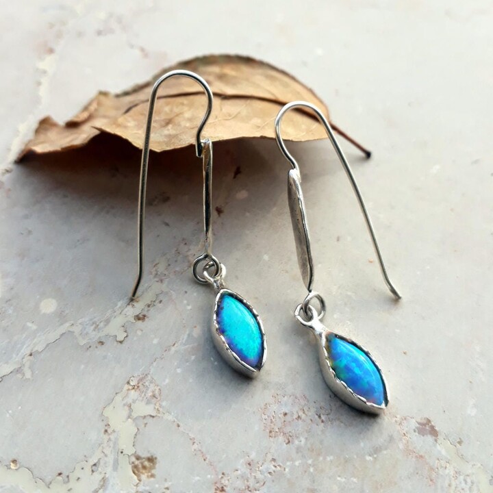 Etsy Hammered Sterling Silver Blue Opal Drop Earrings