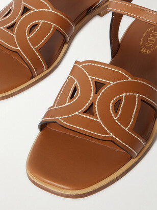 Tod's Kate Cutout Leather Sandals - Brown - ShopStyle