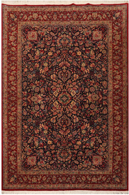 One-of-a-Kind Hand-Knotted Rectangle:5'11''X9' Wool Area Rug in Midnight Blue