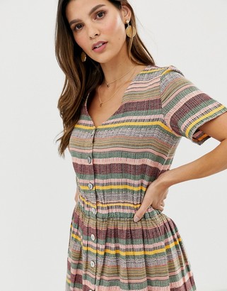 Esprit striped V-neck midi shirt dress