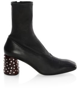 Helmut Lang Studded Heel Stretch Leather Booties