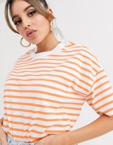 Thumbnail for your product : ASOS DESIGN T-Shirt in boyfriend fit in bright stripe in orange