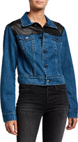Thumbnail for your product : LAMARQUE Karly Cropped Denim Jacket w/ Leather