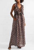 Thumbnail for your product : Yvonne S Marie-antoinette Ruffled Floral-print Linen Maxi Dress - Brown