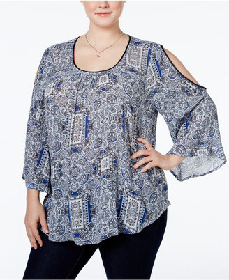 INC International Concepts Plus Size Cold-Shoulder Blouse, Only at Macy's