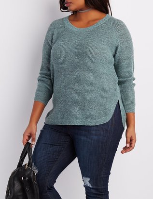 Charlotte Russe Plus Size Shaker Stitch Zip-Back Sweater