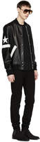 Thumbnail for your product : Givenchy Black Leather Star and Stripe Bomber Jacket