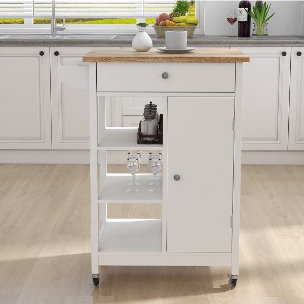 Bella Depot BellaDepot25.98''KitchenIslandRollingTrolleyCartwithAdjustableShelvesandtowelrackrubberwoodtabletop