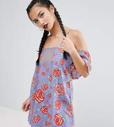 Thumbnail for your product : Jaded London Petite Frill Cold Shoulder Printed Mini Tea Dress