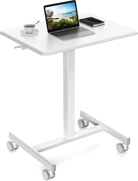 SapphtopazRollingStandingDeskwith4FlexibleWheelsSteelOfficeDeskwithAdjustableHeightSmallComputerDeskforHomeOfficeBedroomWhite