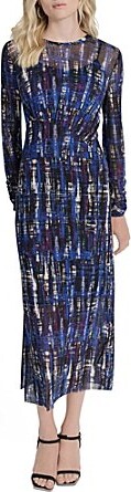 DKNY by Donna Karan Mesh Lined Long Sleeve A-Line Maxi Dress