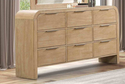 Latitude Run Contemporary Style Natural Finish 1Pc Dresser Only Solid Rubber Wood Bedroom Furniture 9-Drawers Metal Finger Pulls