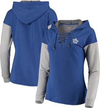 Antigua Women's Blue and Heathered Gray Toronto Maple Leafs Amaze Lace-Up Hoodie Long Sleeve T-shirt