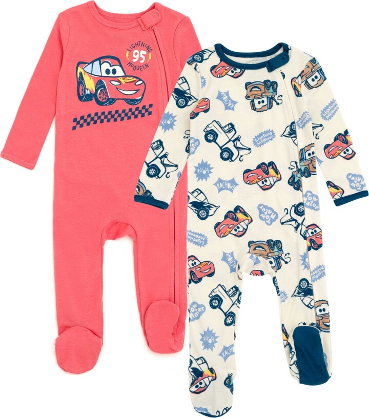 Disney Winnie the Pooh Lion King Monsters Inc. Pixar Toy Story Baby 2 Pack Sleep N' Play Coveralls Newborn to Toddler - Cars / red, white