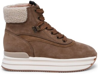 Hogan H222 Shearling-Detailed Lace Up Boots