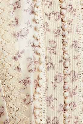 Zimmermann Sabotage Lace-paneled Floral-print Silk Crepe De Chine Dress