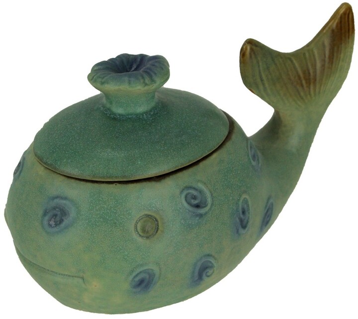 Mayrich Company Green Porcelain Whimsical Whale Decorative Lidded Trinket Box Storage 5 25 X 8 75 4 Inches Style - Mayrich Home Decor