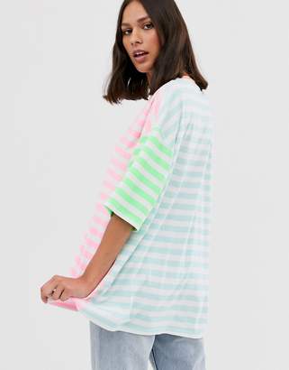 ASOS DESIGN oversized t-shirt in neon cutabout stripe