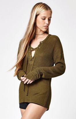 Say What Ribbed Lace-Up Sweater