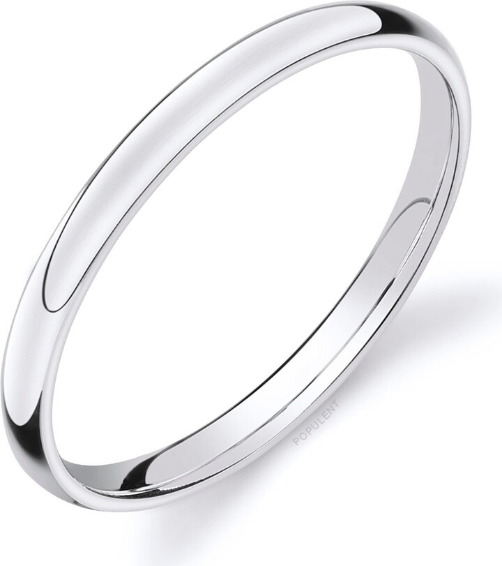 Etsy 14K White Gold Band | 2mm Thin | Classic Dome Polished Comfort Fit Men's Women's Wedding Ring Simple Thin