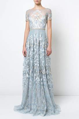Marchesa Blue Embroidered Gown